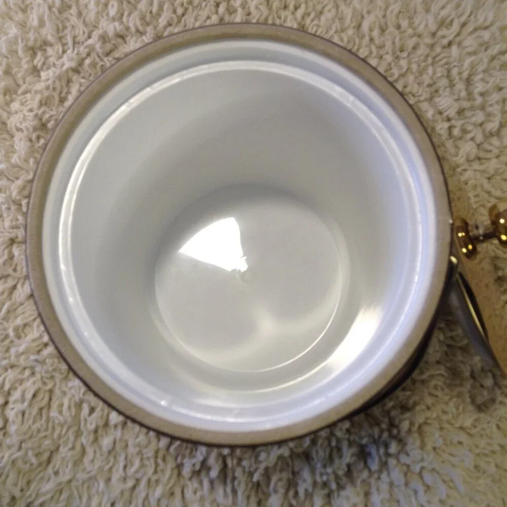 VTG Kraftware USA Grass cloth look Ice Bucket Retro Faux Leather MCM Cabincore